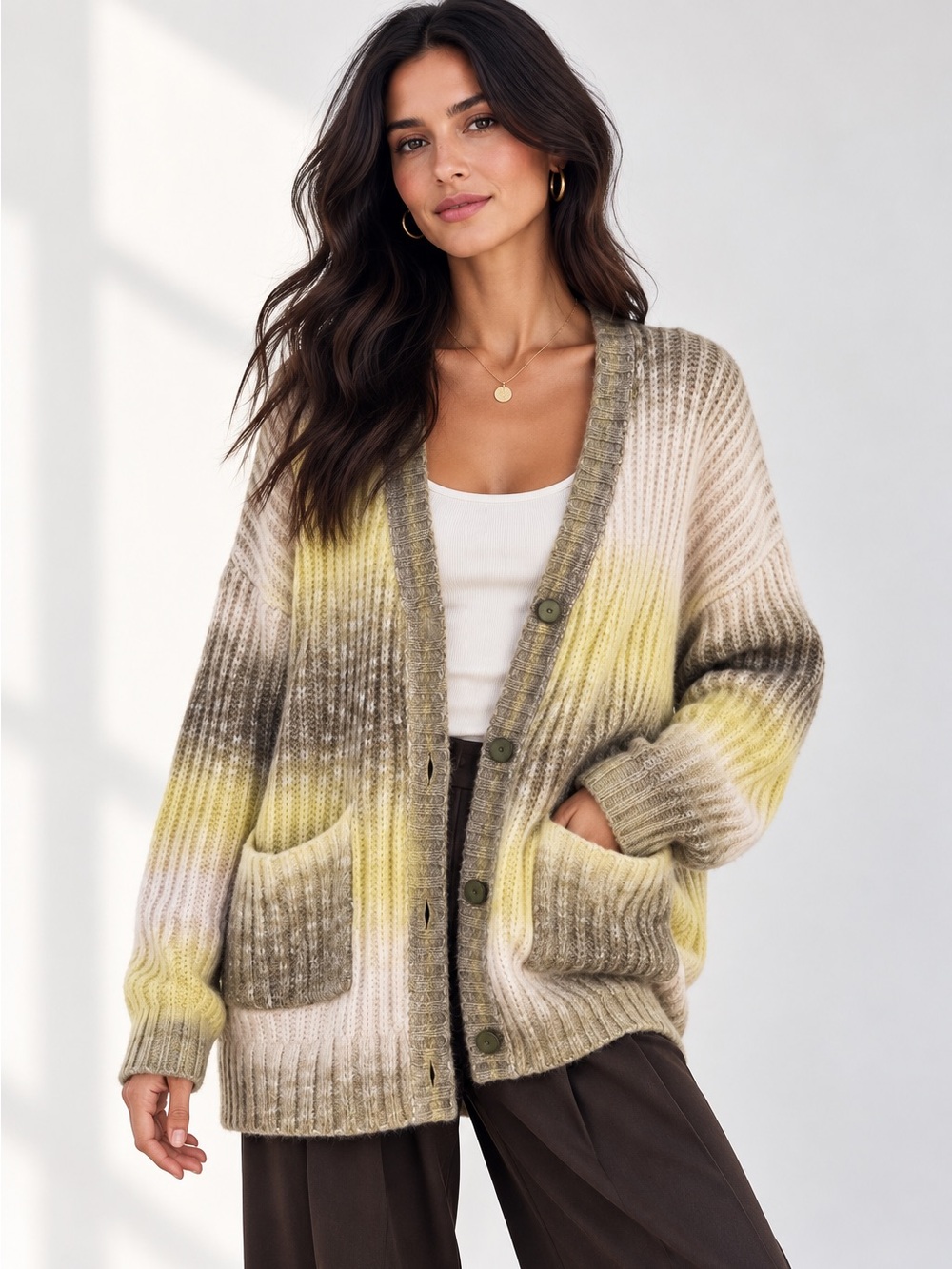 For Love & Lemons Celeste Ombre Chunky Knit Oversized Cardigan Sz Small